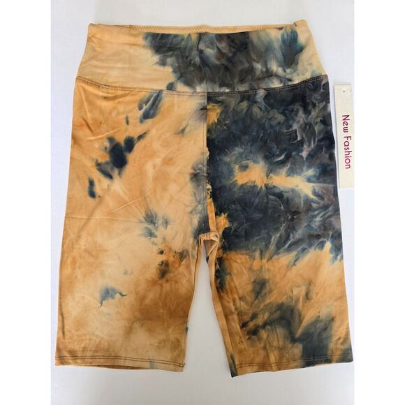 S/M Tie Dye High Waisted Biker Shorts - 3 Inch Waist‎ Brown/Black - Picture 2 of 5